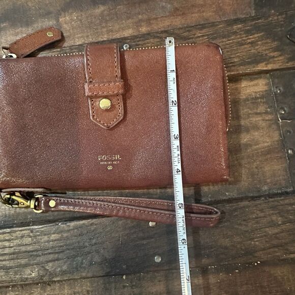 Vintage Fossil 1954 Brown Leather Wallet Wristlet Organizer Clutch - Picture 11 of 12